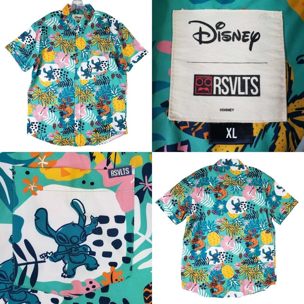 RSVLTS Disney Lilo and Stitch Hawaiian Tropical Graphic Print Shirt XL KUNUFLEX